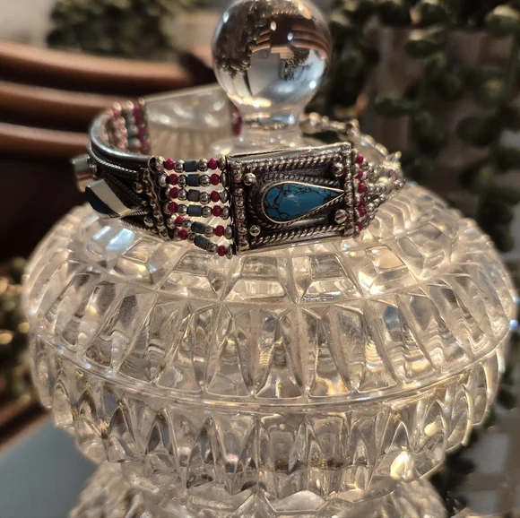 Boho .925 Sterling Silver Turquoise Beaded Bracelet - Picture 4 of 9